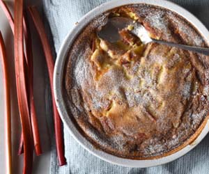 Rhubarb, saffron and ginger clafoutis